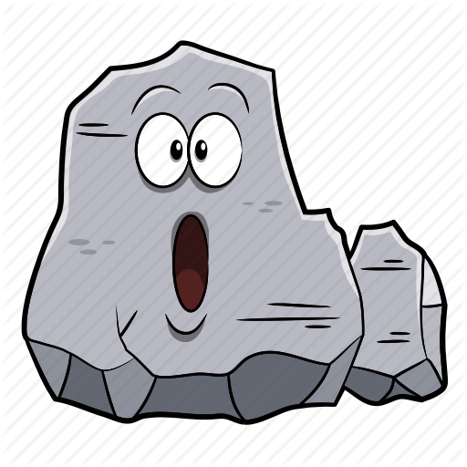 cartoon of shocked rock with it's mouth open wide in surprice.
