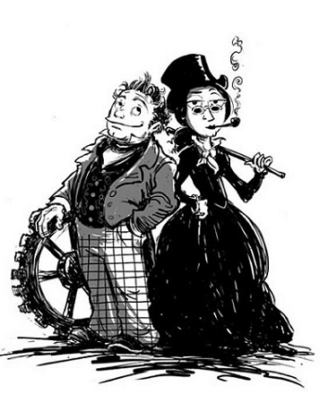 A cartoon of Ada with Babbage.